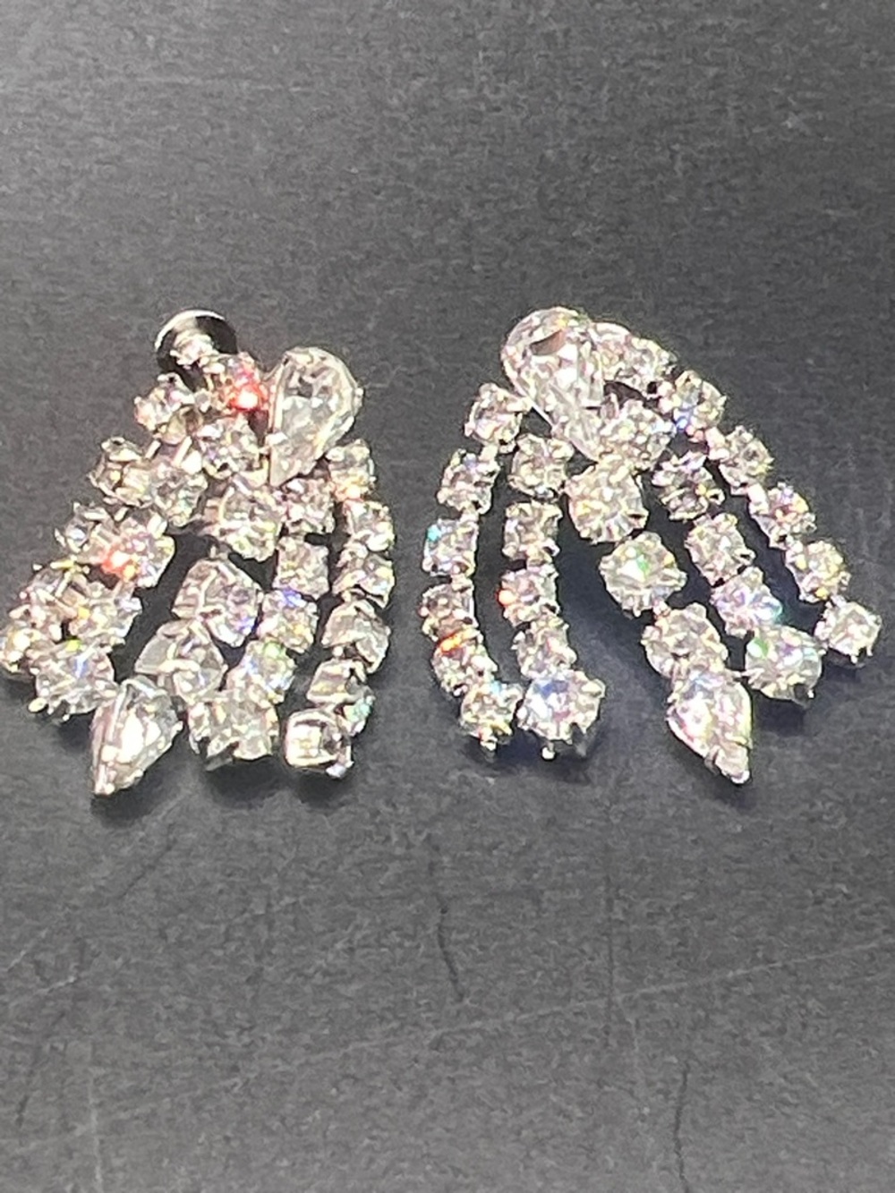 Vintage Clear Crystal Tassel Earrings - Silver